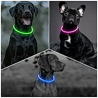 Светящийся LED ошейник для собак универсальный с регулируемой длиной 10-70 см USB зарядка 3 режима свечени