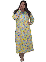Женская теплая трикотажная ночная рубашка байковая с длинным рукавом Пані Яновська СН-02 желто-голубая 50(р)