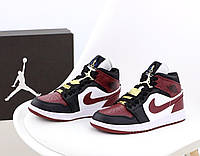 Мужские кроссовки Nike Air Jordan1 Mid SE Black Dark Beetroot (бордовые) высокие спортивные кроссы Y13066