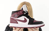 Жіночі кросівки Nike Air Jordan 1 Mid SE Black Dark Beetroot (бордові) високі спортивні кроси Y13066