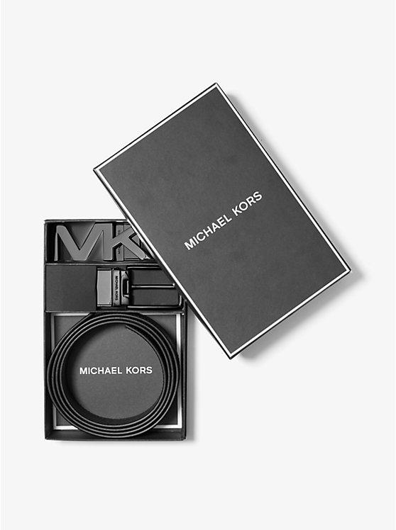 Подарунковий набір MICHAEL KORS MENS 4-in-1 Logo Belt Box Set чоловічий двосторонній ремінь з 2 пряжками (чорний)