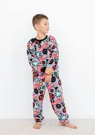 Пижама на мальчика теплая на рост 134-140 см на 8-9 лет махра велсофт с принтом 3040