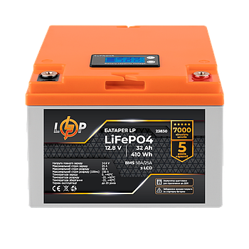 Акумулятор LP LiFePO4 12,8V - 32 Ah (410Wh) (BMS 50А/25A) пластик LCD для ДБЖ