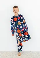 Пижама на мальчика теплая на рост 134-140 см на 8-9 лет махра велсофт с принтом 2672