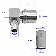 ВЧ роз'єм QMA Male (тато) кутовий 90° обтискний на кабель RG-59 РК-75-3 SYV-50-4 LMR-240 KSR-240 для FPV антен, передавачів, фото 6