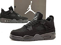 Мужские кроссовки Nike Air Jordan Retro 4 Black Kat (черные монохром) классные кроссы Y12435