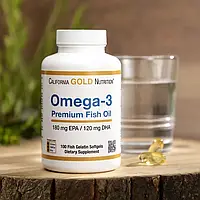 Преміум Omega-3, Риб'ячий жир вищої якості, 100 капсул. California Gold Nutrition. Термін придатності до 11/2027 р
