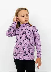 Водолазка для девочки с горлом на рост 110-116 см 4-5 лет стрейч футер начес фиолетовая с рисунком пони 3221