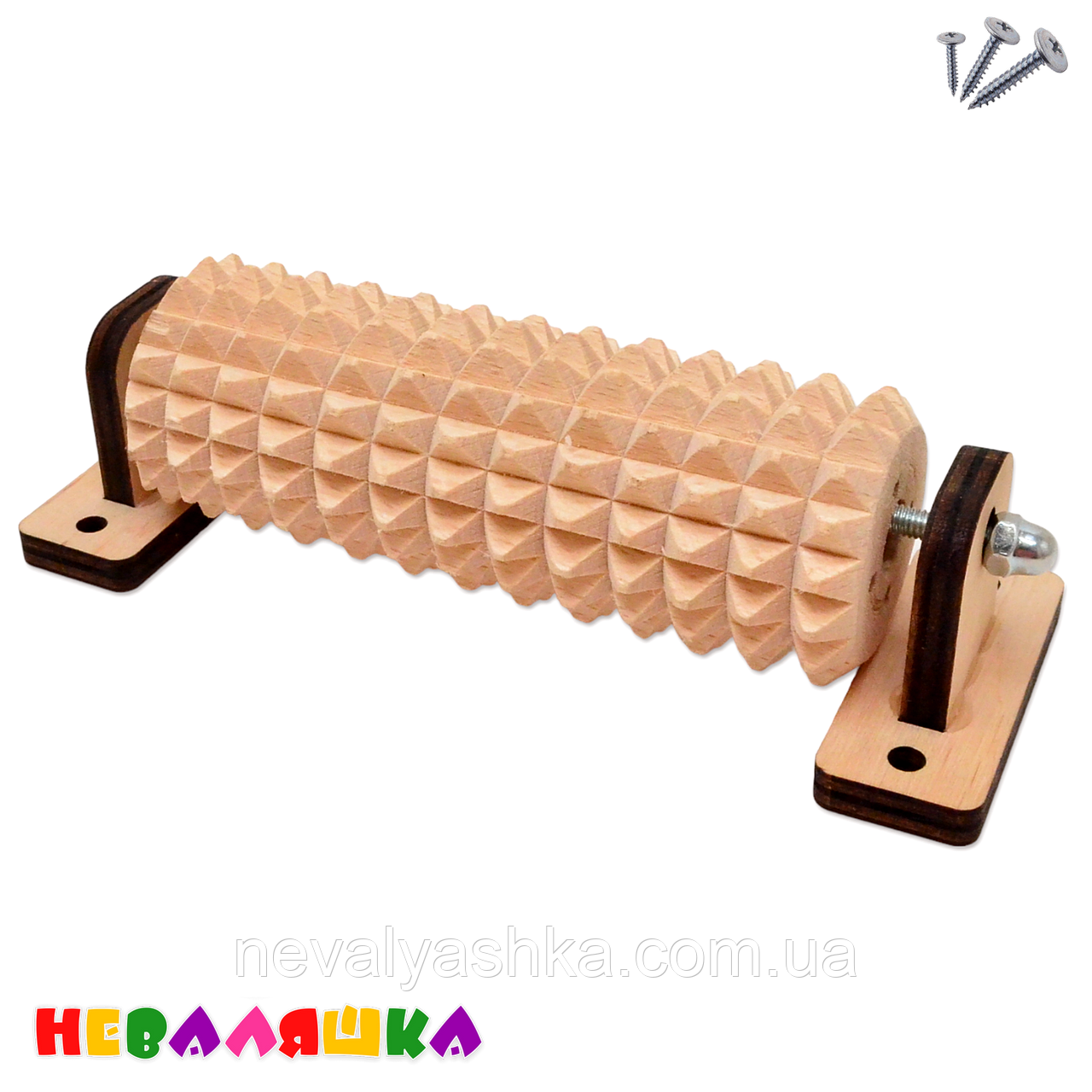 Заготовка для Бізіборду Дерев'яний Масажер Великий 13 см Крутилка Вертушка на Підставці (Повний Комплект), фото 1