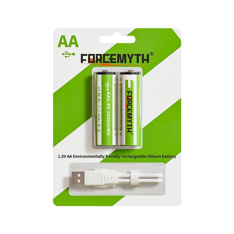 Акумулятор з USB Type-C зарядкою ForceMyth Li-Ion AA 1.5V 2500 mWh 2 шт/комплект