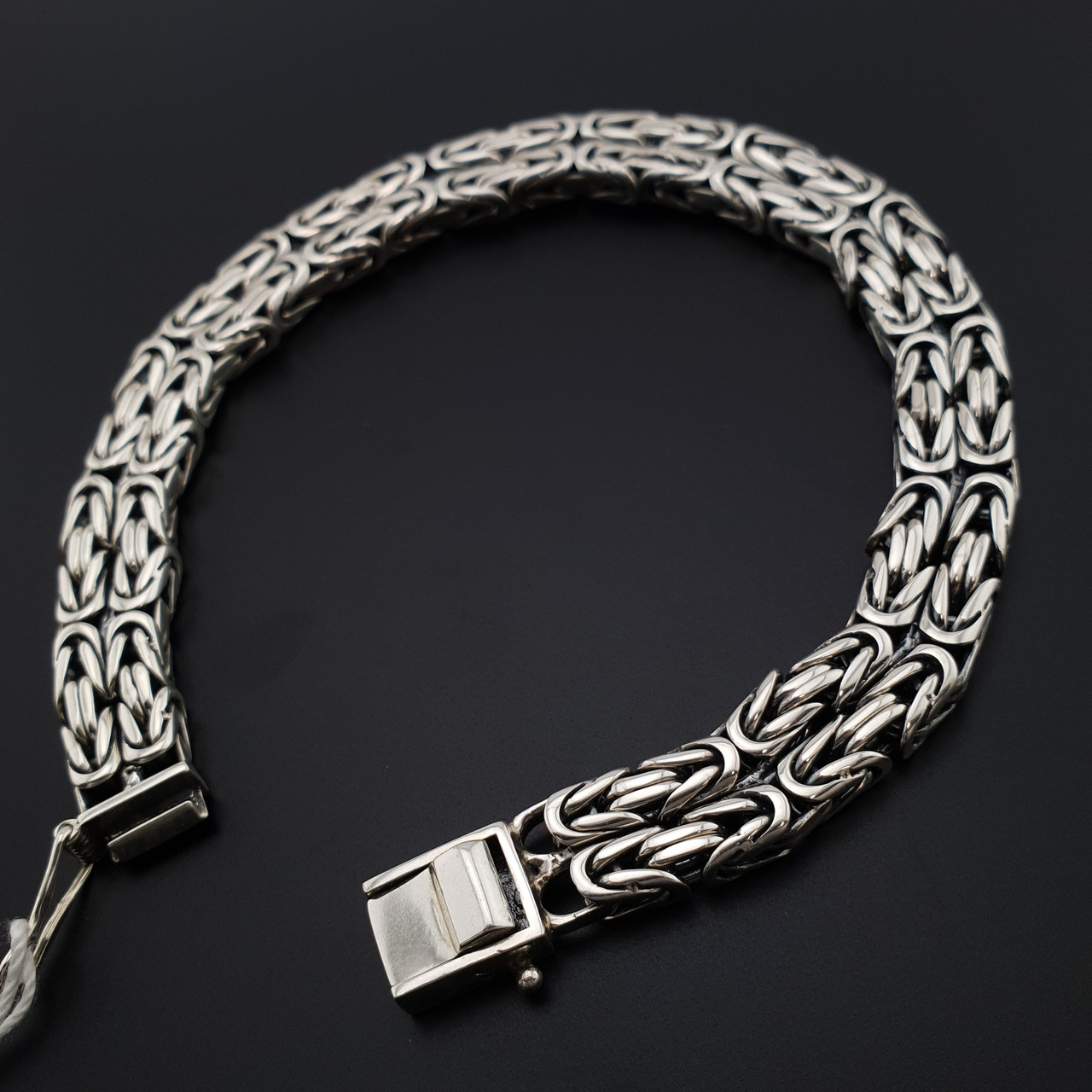 Чоловічий срібний браслет подвійний лисячий хвіст Фокс. Браслет на руку широкий замок коробка 23 см, фото 1