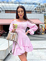 Невероятно нежное и легкое короткое платье с длинным рукавом розовый TRA