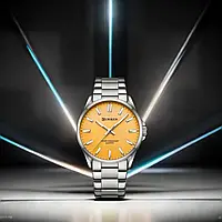 Часы мужские классические Curren 9090 Silver-Orange карен наручные кварц с металлическим ремешком серебряные