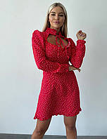 Великолепное короткое платье в горошек красный TRA