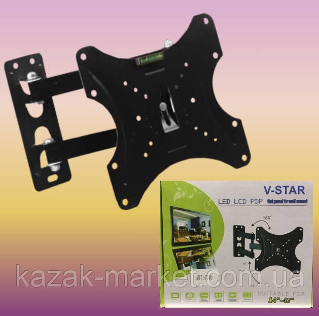 Кріплення кронштейн поворотний для ТВ телевізора на стіну від 14 до 42 дюймів CP302, похитно-поворотний, фото 1