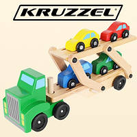 Деревянный грузовик - прицеп + комплект машин,Kruzzel