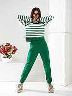 Костюм Джогеры с высокой посадкой на резинке и свободная блузка в полоску зеленый TRA