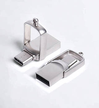 Флешка mini 64 ГБ, USB 2.0+Type-C, срібна