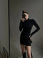Базовое платье из плотного турецкого рубчика с молнией черный TRA