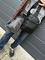 Мужская сумка слинг из натуральной кожи/ Кожаный слинг черная сумка