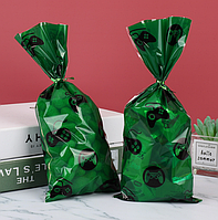 Набір пакетів для подарунків, мішечок для солодощів зелений з малюнком Джойстик 27х12.5 см із затискачами 10 шт