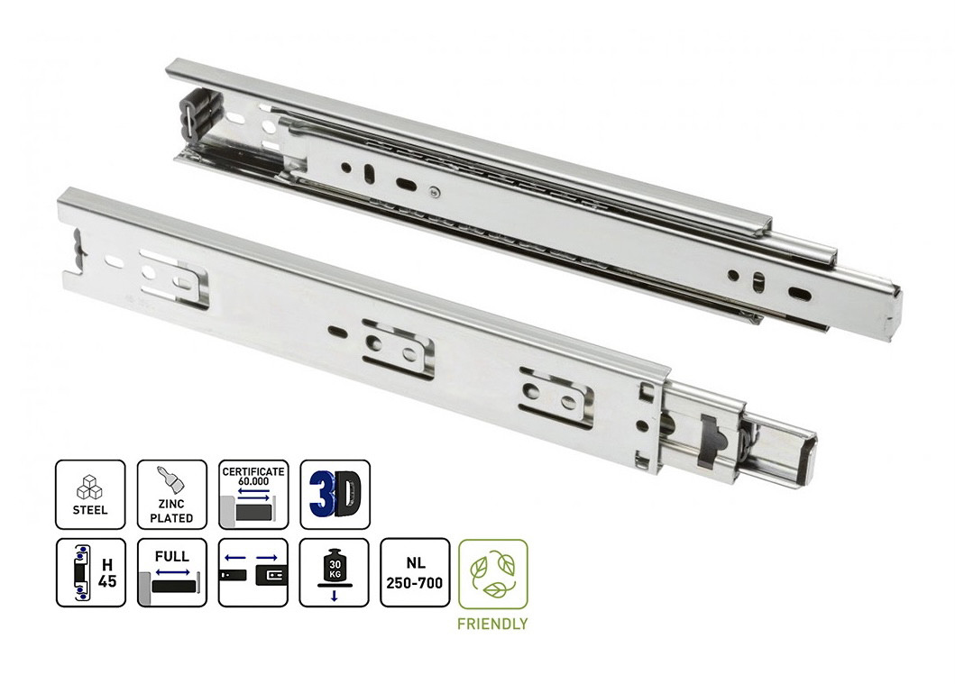 Направляюча кулькова 550mm GTV GX1 без дотягу/повного висуву H-45mm навантаження 30кг PK-0H45550GX1, фото 1