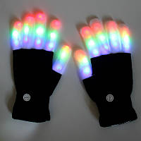 Led перчатки детские RESTEQ 17*11см. Светящиеся в темноте светодиодные перчатки разноцветные мигают 6 режимов!