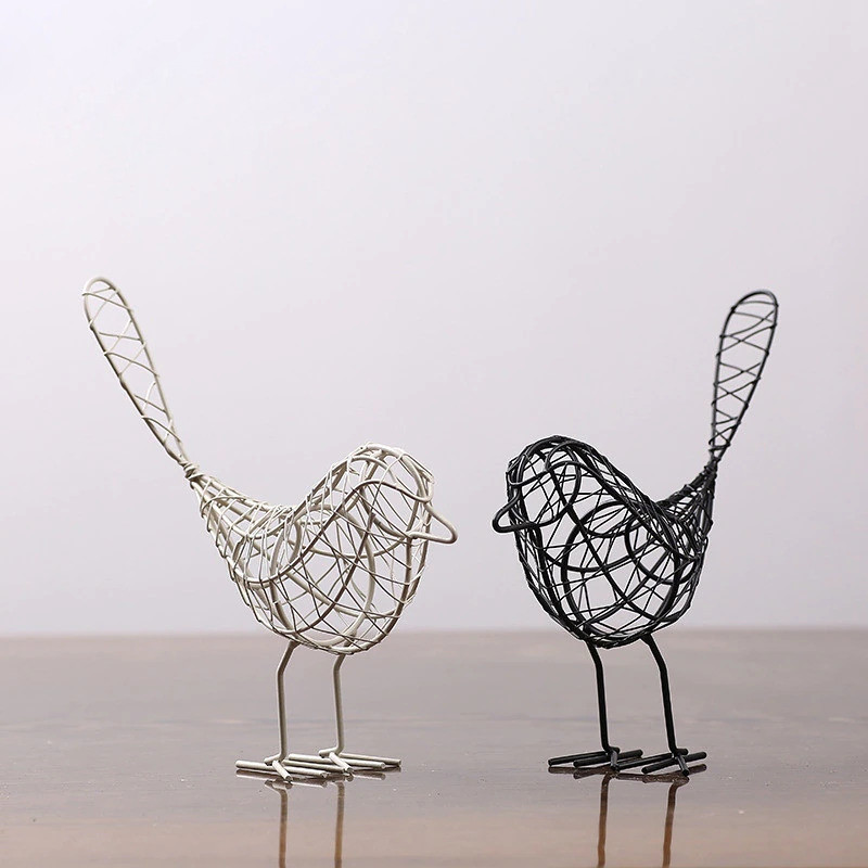 Фігурки птахів RESTEQ залізні 3шт., чорна, біла, золота, 23x20 см. Плетені птахи для декору із заліза. Статуетка для декору
