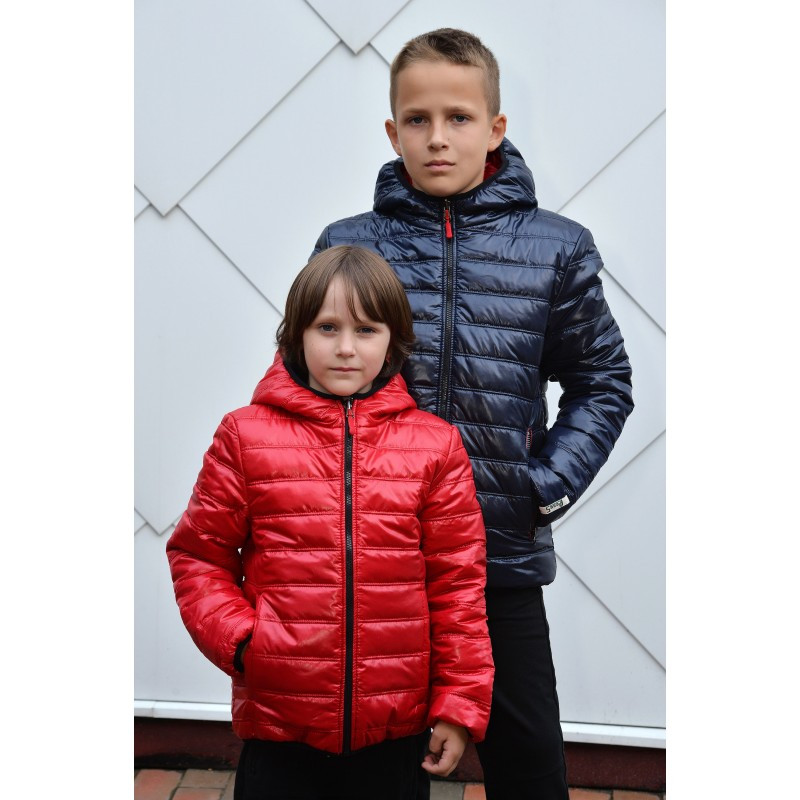 Двостороння курточка на хлопчика демісезонна синя з червоним Pleses, розміри 110-164
