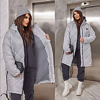Жіноча куртка подовжена зимова великих розмірів 46-48, 50-52, 54-56, 58-60 сіра