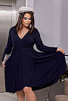 Блестящее нарядное платье с люрексом на запах больших размеров синее 50-52,54-56