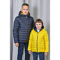 Двостороння курточка на хлопчика демісезонна синя з жовтим Pleses, розміри 116-164