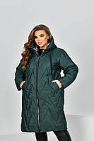 Ультрамодная зимняя женская куртка стеганая больших размеров зеленая. 54, 56, 58, 60