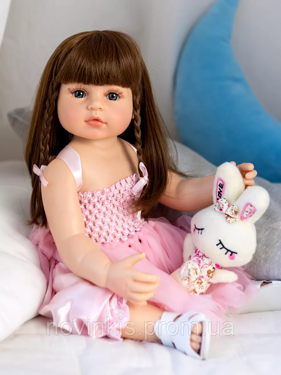 Лялька Реборн (Reborn) 55 см вініл-силіконова Мілана в наборі з соскою, пляшкою та іграшкою Можна купати