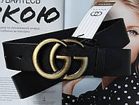 Женский кожаный ремень Gucci пряжка бронза черный