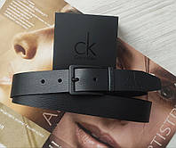 Ремінь чоловічий шкіряний із чорною пряжкою Calvin Klein чорний