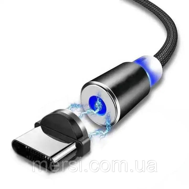 USB Кабель магнітний USB Type C =>USB для заряджання. Magnetic. чорний нейлон, фото 1