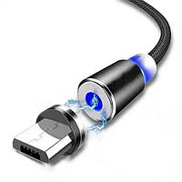 USB Кабель магнітний MicroUSB=>USB для заряджання. Magnetic. Чорний нейлон