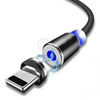 USB Кабель магнитный Apple Lightning (Айфон)=>USB для зарядки. Magnetic. Черный нейлон