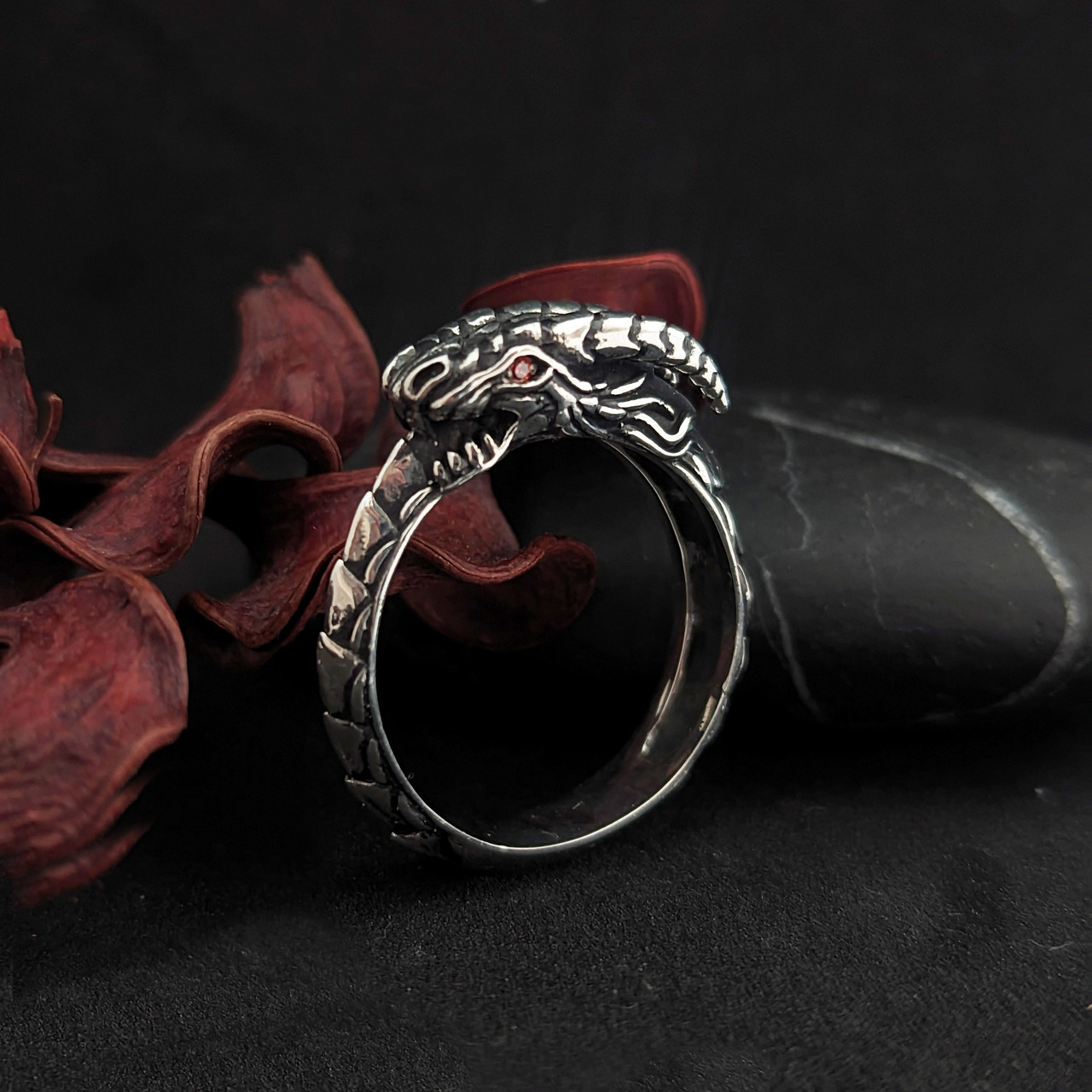 Дракон Уроборос кільце, персень, бронза, срібло 925, золото 585/750