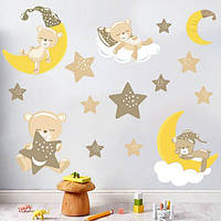 Интерьерная детская наклейка на стену Мишка и Звезды, Наклейка в детскую спальню Мишки (20039)
