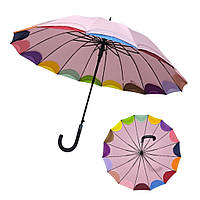 Жіноча парасолька Susino тростина на 16 спиць райдужний край #0310871