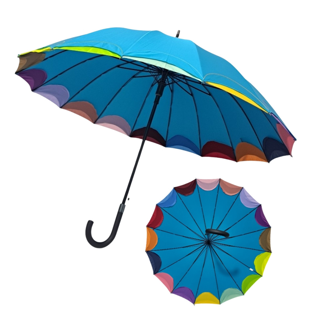 Жіноча парасолька Susino тростина на 16 спиць райдужний край #0310875