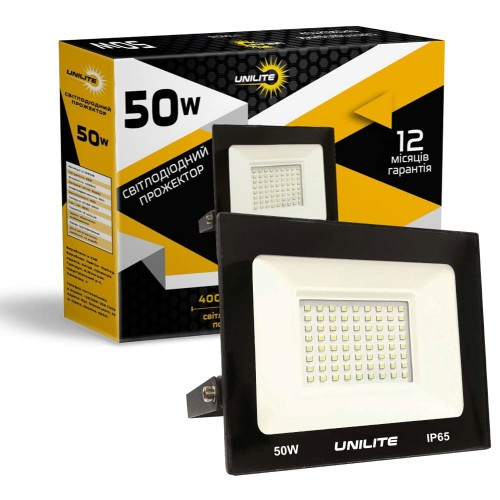 Світлодіодний прожектор UNILITE 50W 220V 42500lm 6500K (UL-109538) Чорний, фото 1
