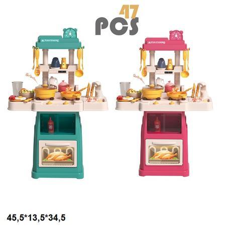 KM889-265/266 Кухня з посудом на батарейках музика, тече вода 2 кольори, коробка 45,5*13,5*34,5 см