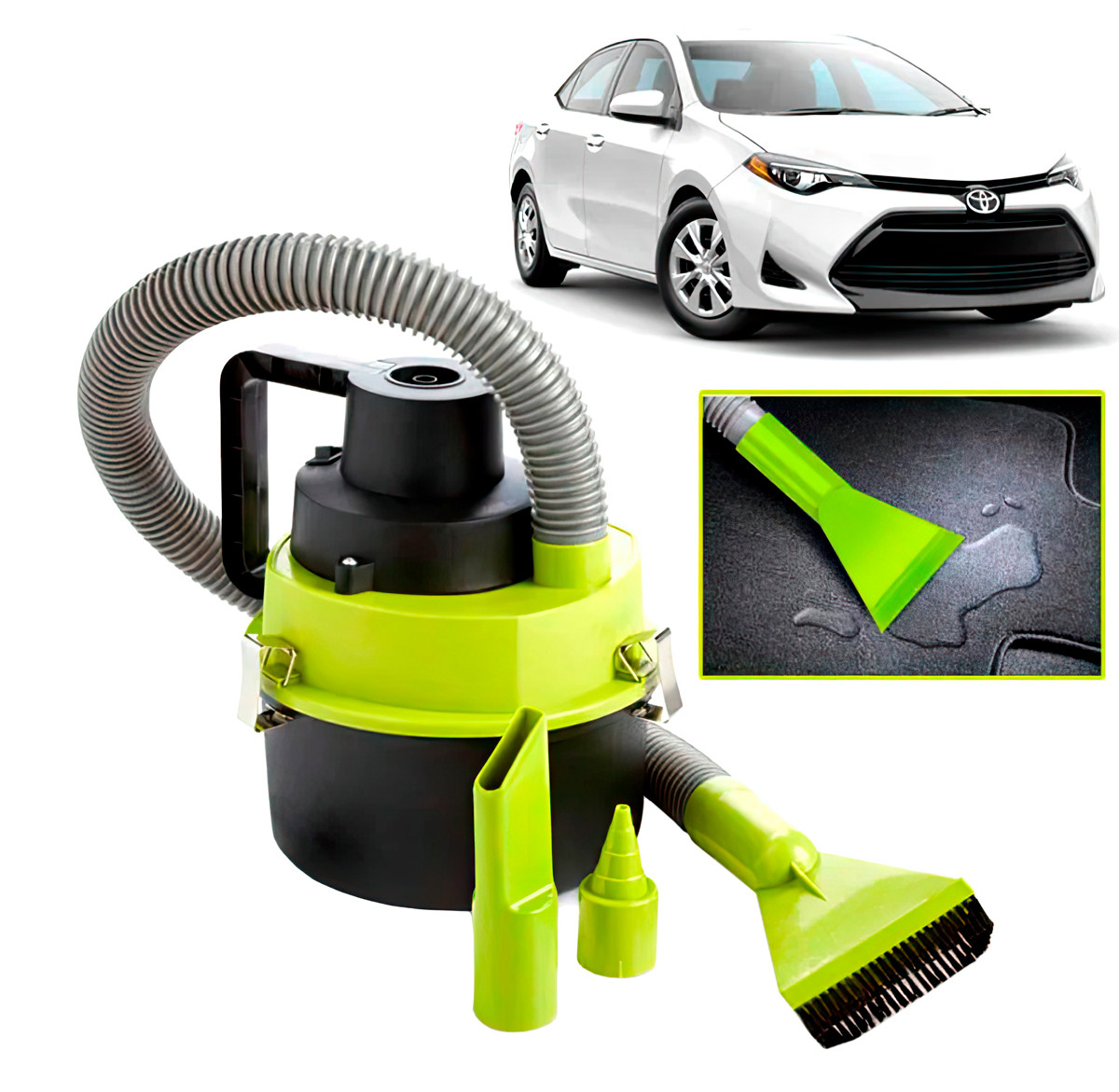 Пилосос для авто DRY VACUUM Черно салатовый, пылесос в машину от прикуривателя | автомобільний пілосос (ST)