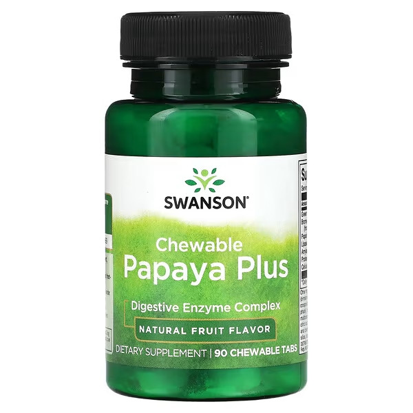 Жувальна папая Chewable Papaya Plus 90 таб.рослинні ферменти Swanson США, фото 1