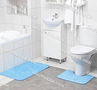 Набор ковриков из микрофибры в ванную и туалет "Хамелеон", 80х50 см. и 40х50 см., голубой дельфины