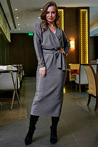 Сукня трикотажна тепла осінь зима блискуча міді на запах сіра