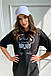 Сукня-футболка принт трикотажна літня короткий рукав міді чорне, фото 6